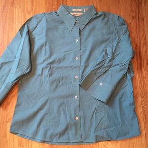 Eddie Bauer ⭐️ teal blue ⭐️ button up ⭐️ cotton mix ⭐️ 3/4 sleeve